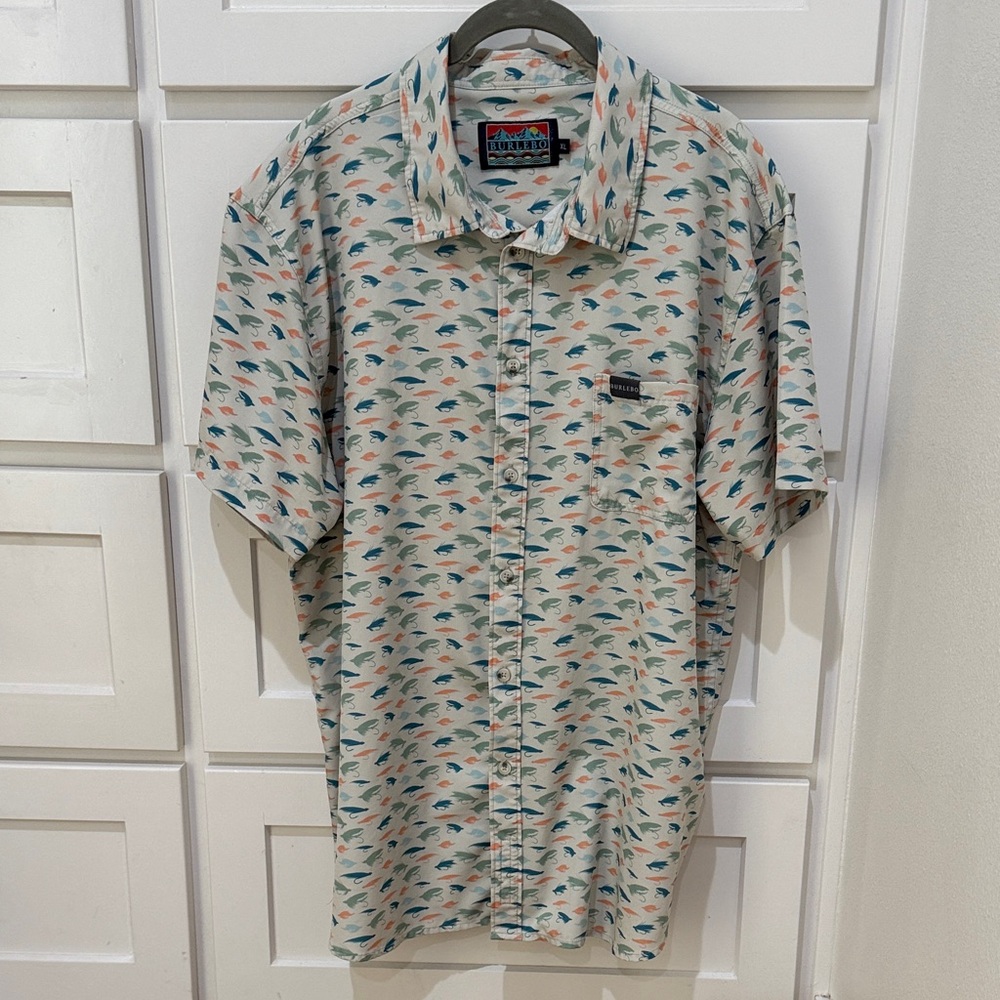 BURLEBO Men's Fishing Lure Patterned Shirt